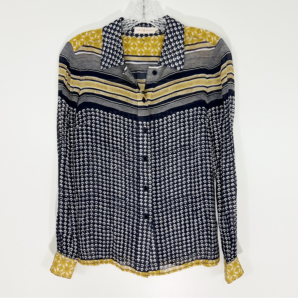Tory Burch Silk Multicolor Multiple Print Buttondown Shirt Size 2